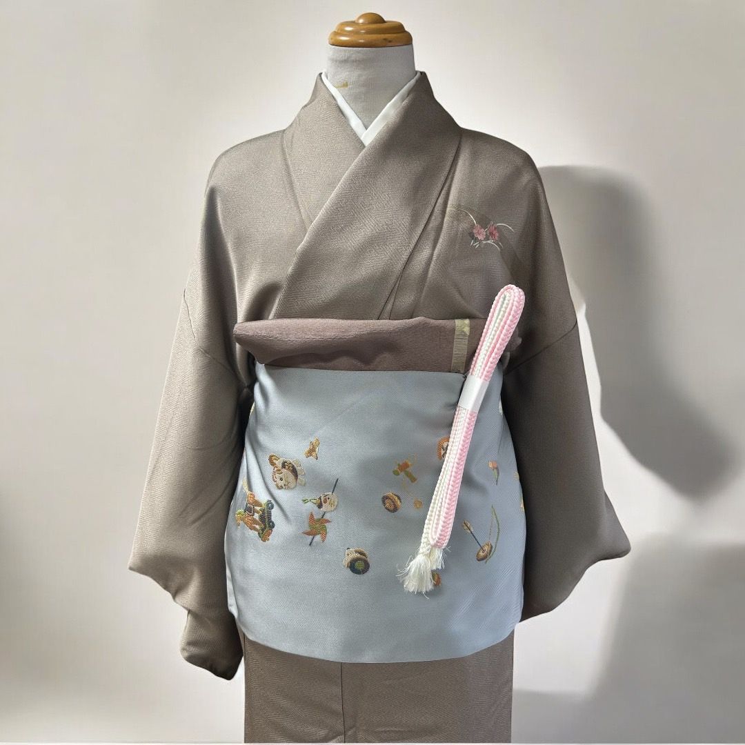未使用 京友禅 刺繍 桜 金彩 訪問着 正絹 青 ブルー グレー 白 1131