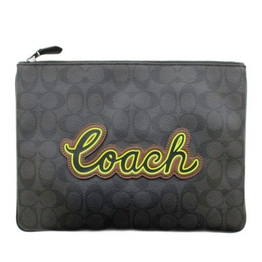 コーチ COACH クラッチバッグ F41350 シグネチャー PVC ポーチ 黒 ブラック G