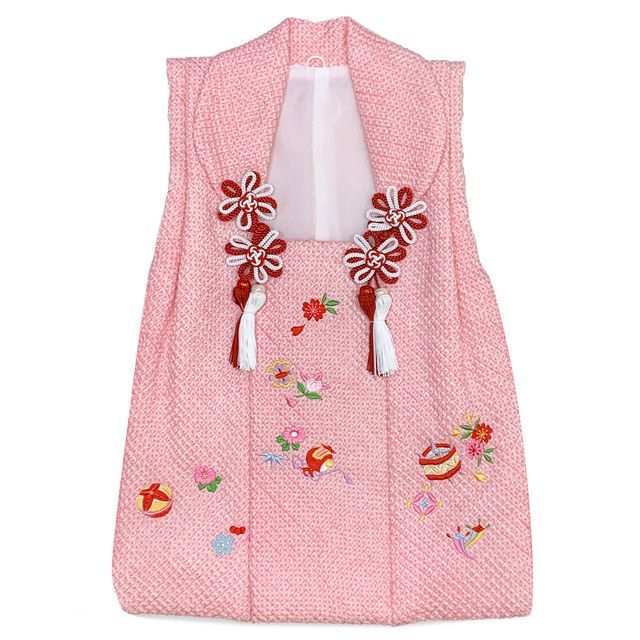 七五三 三歳 女の子 被布セット 正絹被布コート 草履 巾着 足袋 4点コーデセット 鹿の子 ピンク 宝 IHF177-4set01