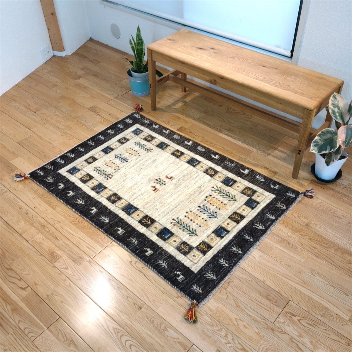 ペルシャ ギャッベ　玄関マット大　125x83cm　グレー　ベージュ