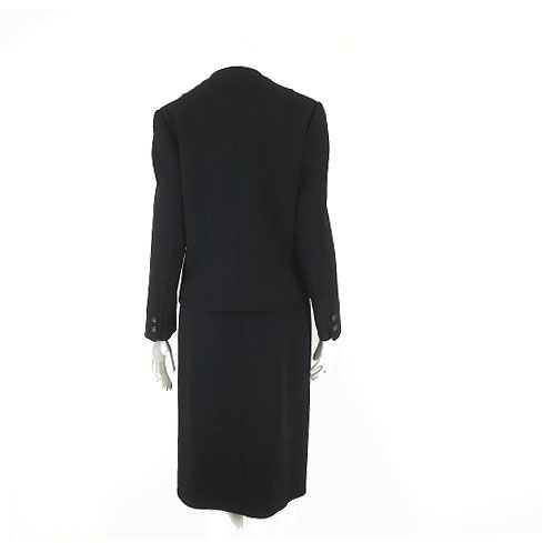 Bleu Ciel ブルーシエル ウールン商会 ブラックフォーマル スカートスーツ セットアップ ダブル ジャケット ミモレ丈 スカート M 9 黒 ブラック 冠婚葬祭