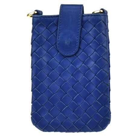 【中古】 ボッテガヴェネタ BOTTEGA VENETA イントレチャート ケータイケース ポーチ バッグ ブルー レザー 07BU154