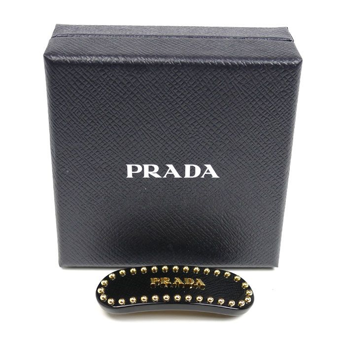 PRADAバレッタ PRADA プラダ プラスチック 真鍮 ロゴ プレックス ヘアクリップ