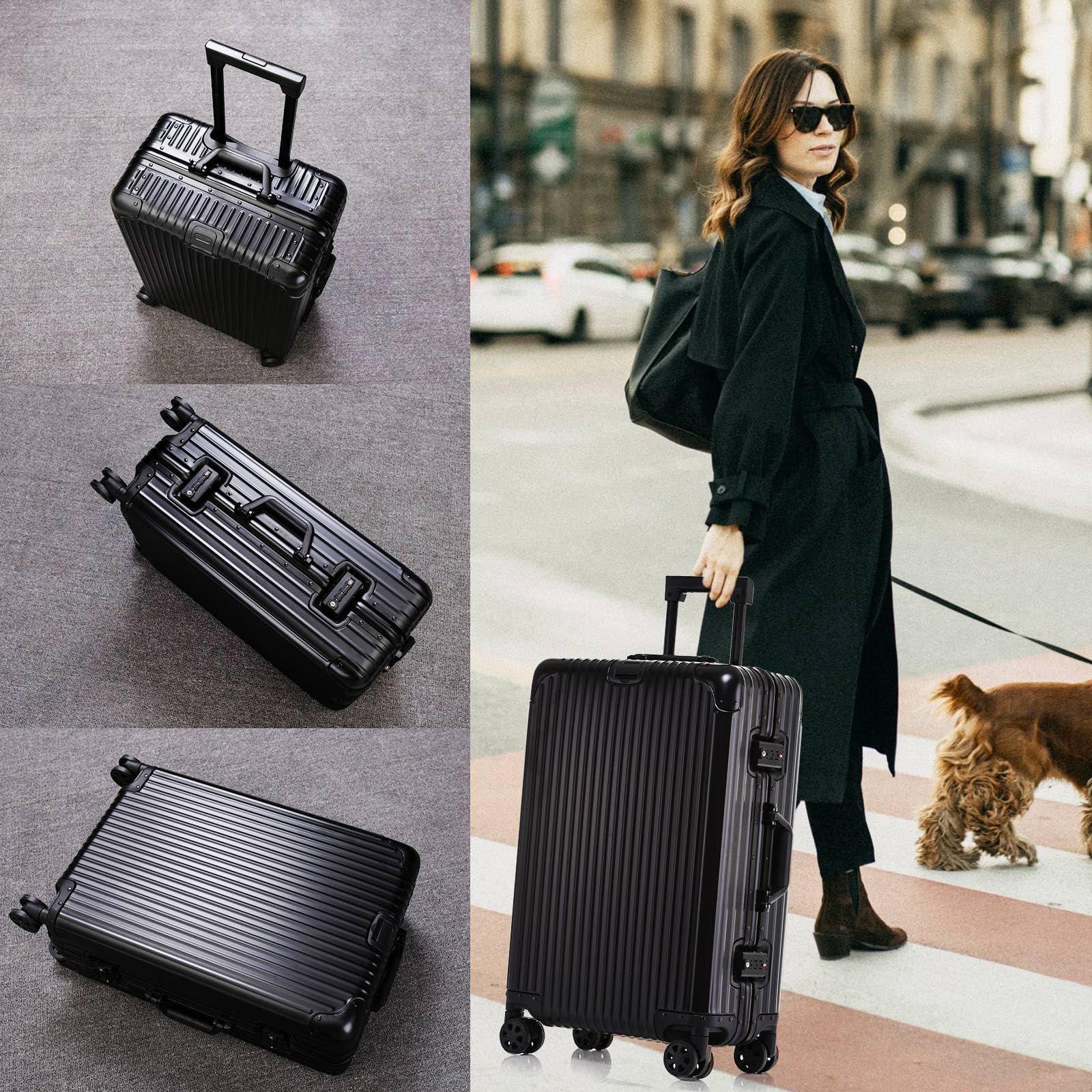 Airmood スーツケース オールアルミ合金 キャリーケース 機内持ち込み キャリーバッグ 大型 軽量 耐衝撃 TSAロック 静音 ダブルキャスター 出張 ビジネス 旅行 修学用 Black XLサイズ 100 L