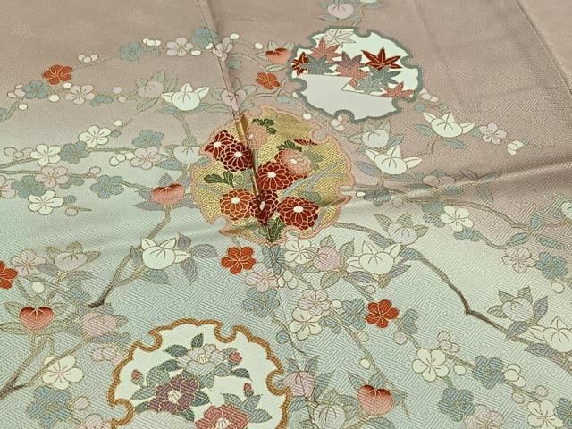 平和屋着物□訪問着 雪輪花文 暈し染め 金彩 正絹 逸品