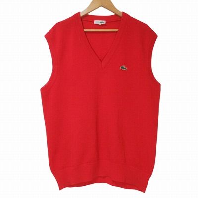 CHEMISE LACOSTE ニットベスト レッド 40 Vネック キレイめ ラコステ LACOSTE シュミーズ CHEMISE ヴィンテージ ニット