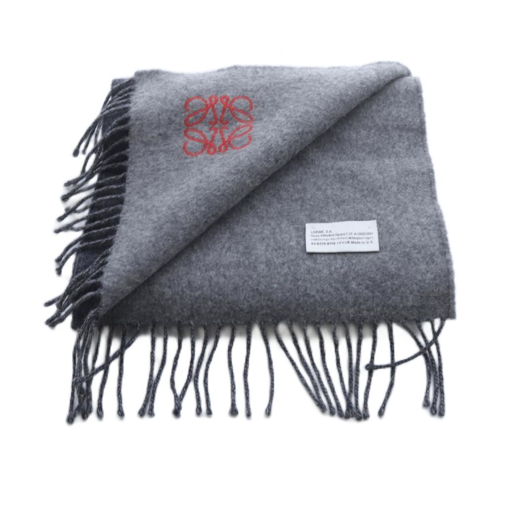 LOEWE グレー マフラー ウール混合 フリンジ付き　ロゴ模様　ロエベ LOEWE ロエベ マフラー F811251X06 レディース アナグラム ロゴ