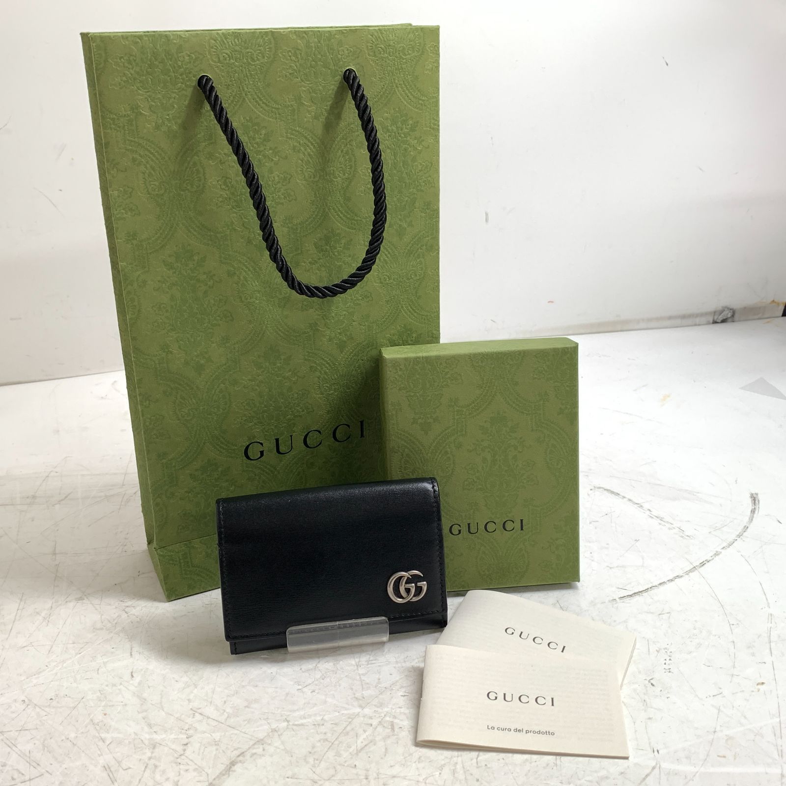 f001 B グッチ GUCCI GG レザー カードケース 665453 カードホルダー 名刺入れ ブラック 箱入り