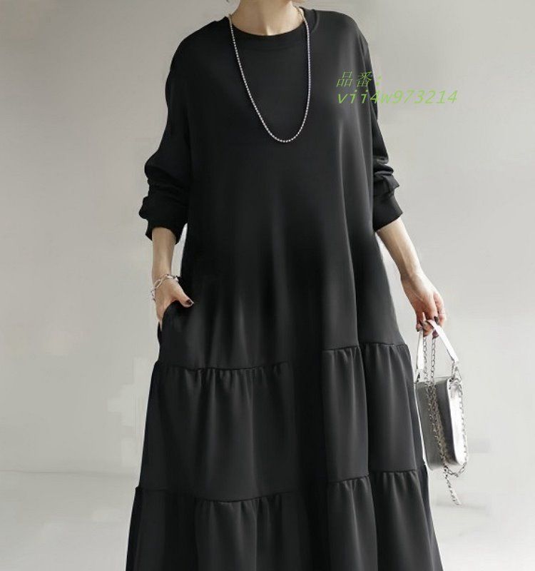 トレフルプラスワン 白襟ティアードワンピース 黒 TREFLE+1 トレフル