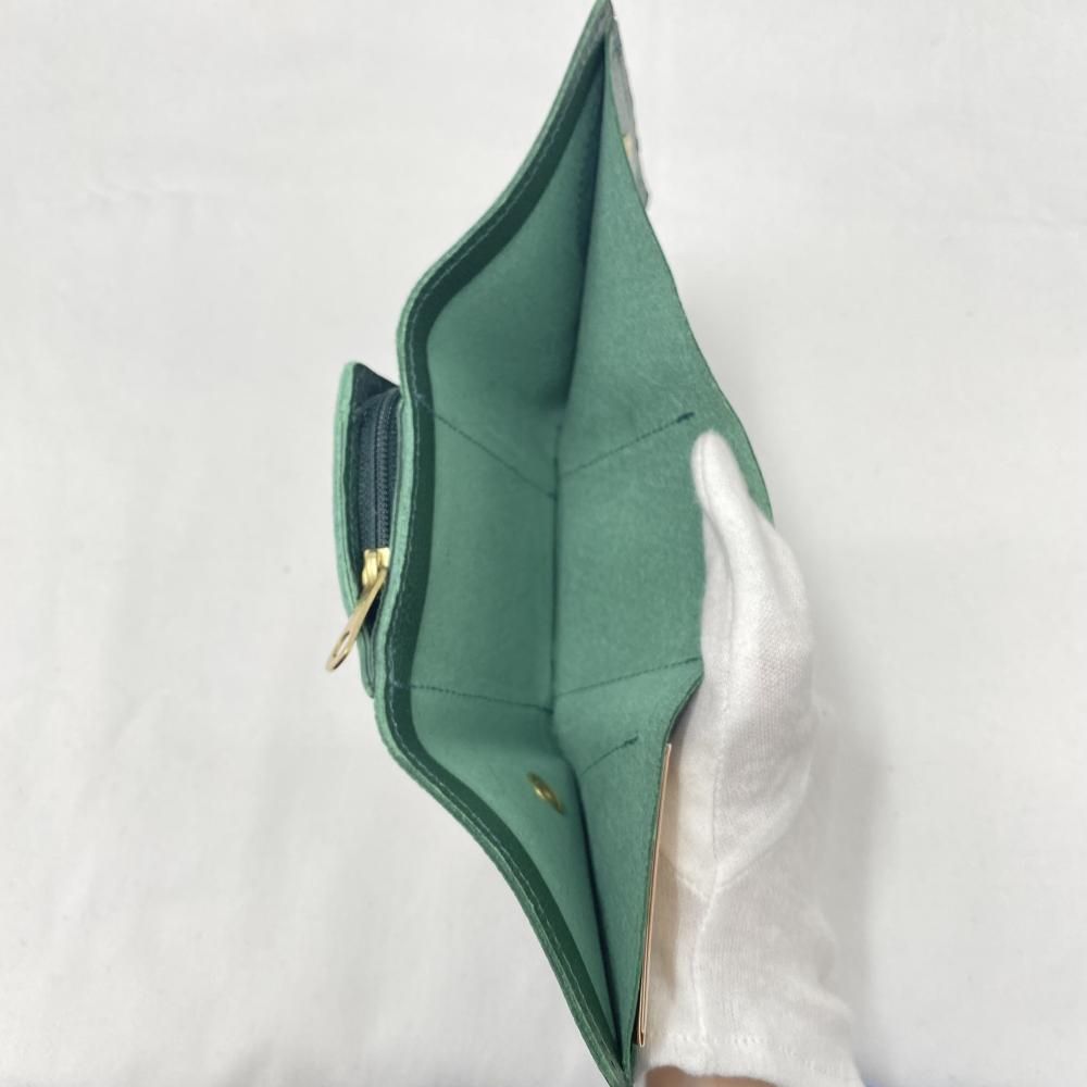 レザー三つ折りウォレット グリーン