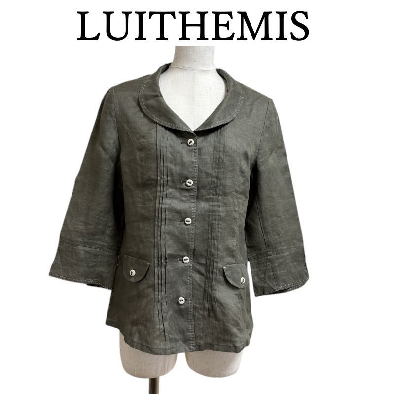 LUITHEMIS(ルイテミス)　レディース　リネンシャツ　ジャケット　サマージャケット　7分袖　カーキ　無地　40号 LUITHEMIS(ルイテミス) レディース リネンシャツ ジャケット
