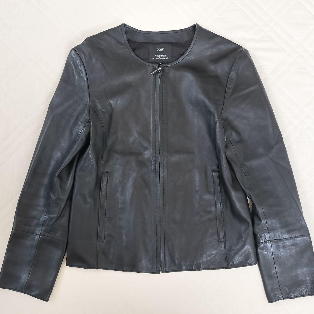 23区 羊革 レザージャケット ノーカラー ジップアップ 黒 36 S