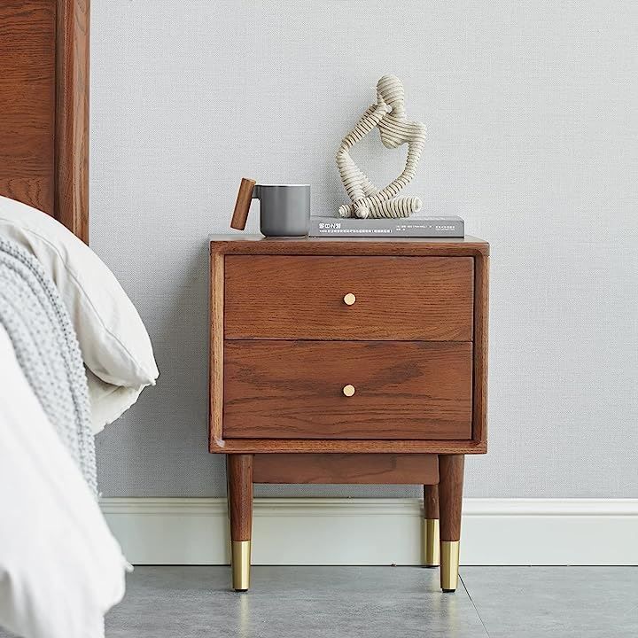 Mu Rong サイドテーブル ベッドサイドテーブル ナイトテーブル キャビネット オーク 木製 無垢材 ナチュラル素材 組立不要 高さ50cmx幅40cmx奥35cm 黒クルミ W 40x D 35x H 50cm NEXPOTALLINN_EU