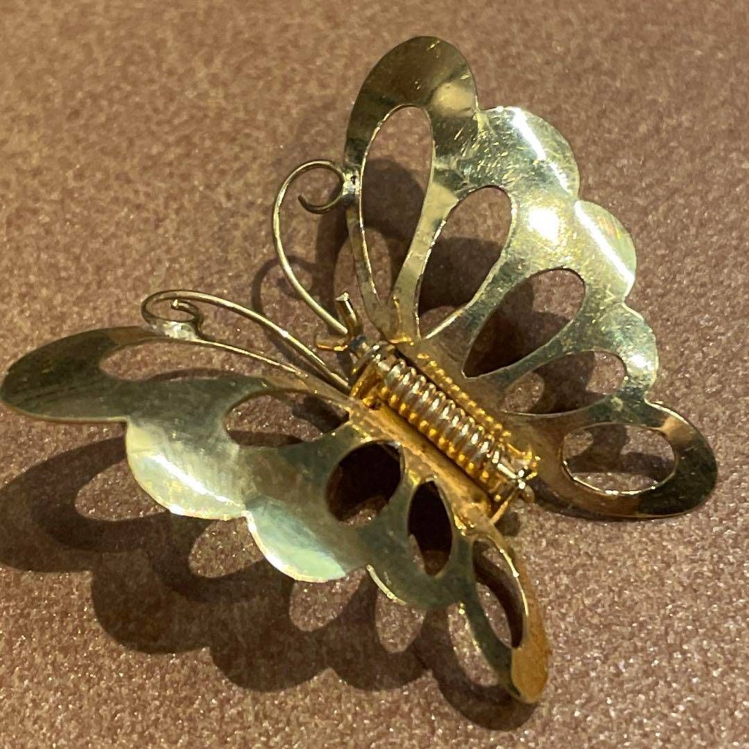 @ K18 蝶々 ブローチ ねじ式 バタフライ アンティーク ヴィンテージ 昭和 金 ゴールド