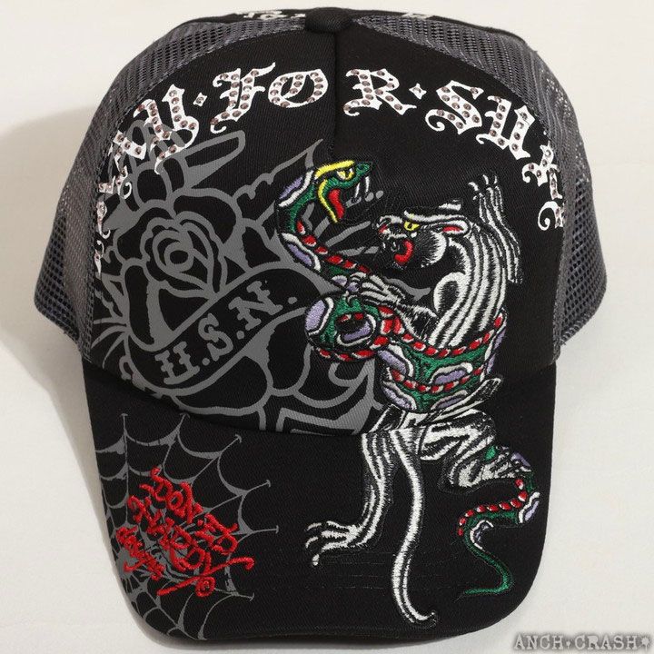 Ed Hardy 刺繍 ラインストーン メッシュキャップ Ed Hardy エドハーディー ツイルメッシュCAP EDH-2416 刺繍 プリント
