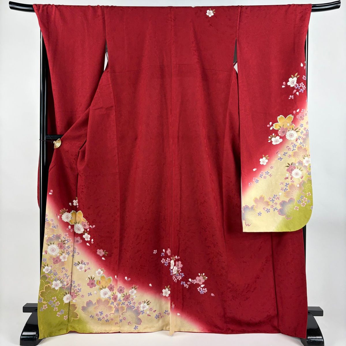 振袖 身丈169cm 裄丈70cm L 袷 桜 花びら 箔 金彩 赤 正絹 名品