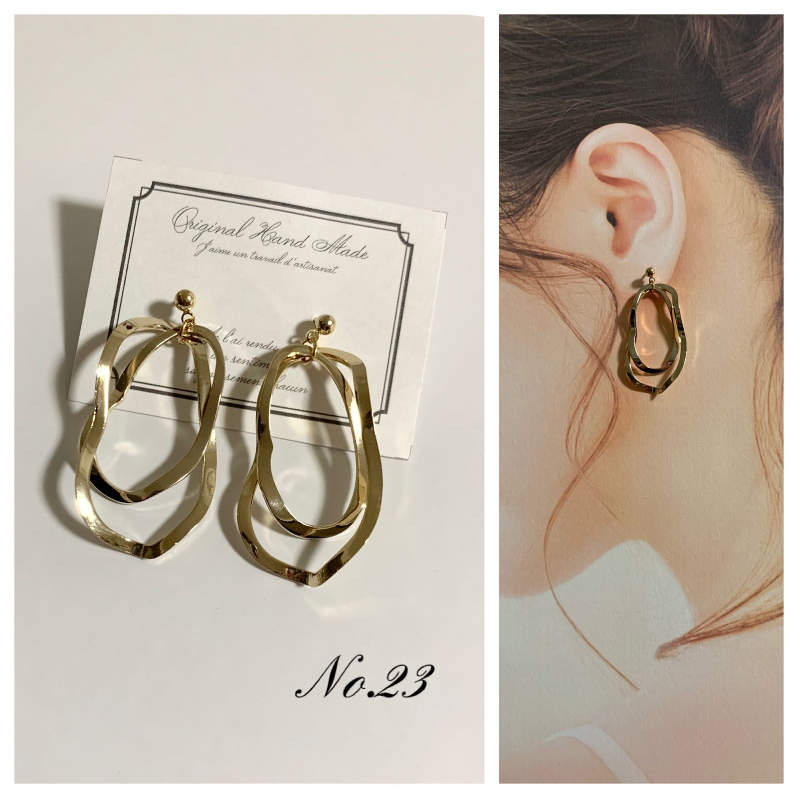 No.23 ハンドメイドピアス - メルカリ 