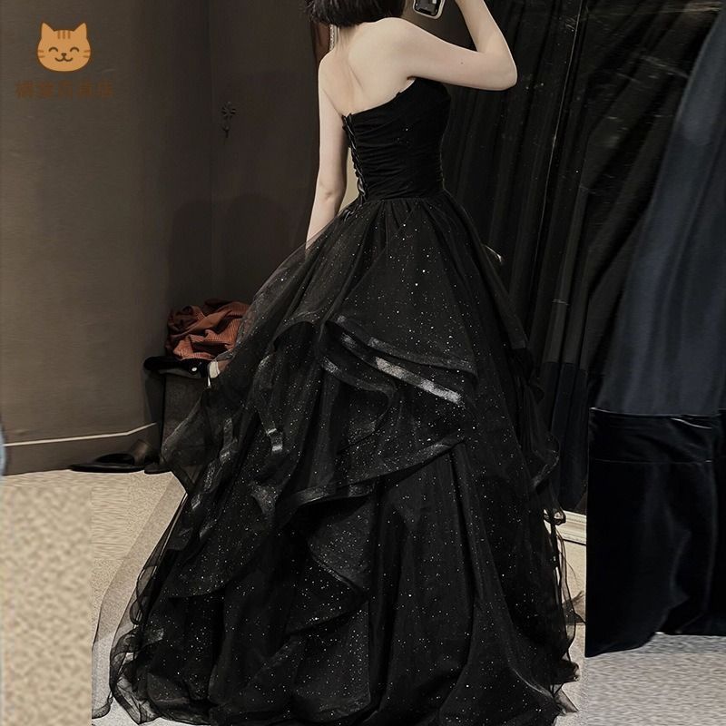 品質!! ウエディングドレス シフォン ブラック 結婚式 パーティー ドレス 新品 未使用 高品質!! ウエディングドレス シフォン ブラック