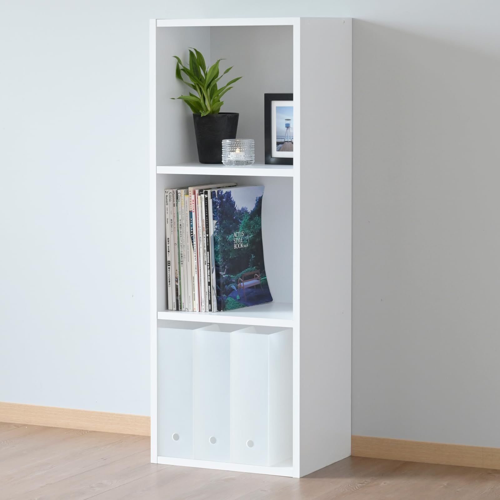 【数量限定】CABR-1140(WH) ホワイト 組立品 収納 積み重ね可能 横置き 幅40×奥行29×高さ109cm 3段 A4ファイル対応 カラーボックス 本棚 棚 [山善]