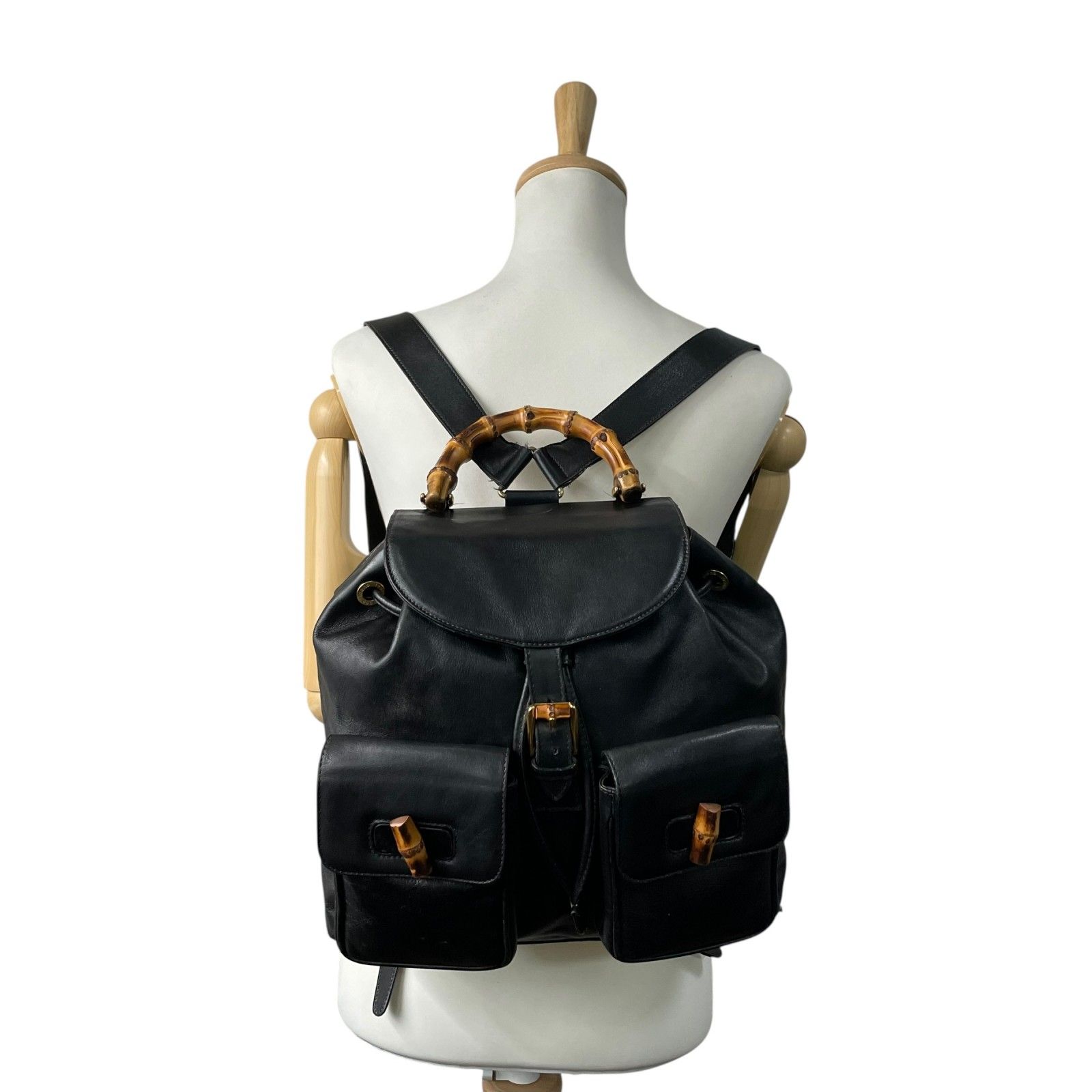 GUCCI オールドグッチ リュック バンブーハンドル オールレザー 黒 Vintage Gallery Rococo OLD GUCCI 世界No.1のコレクション！