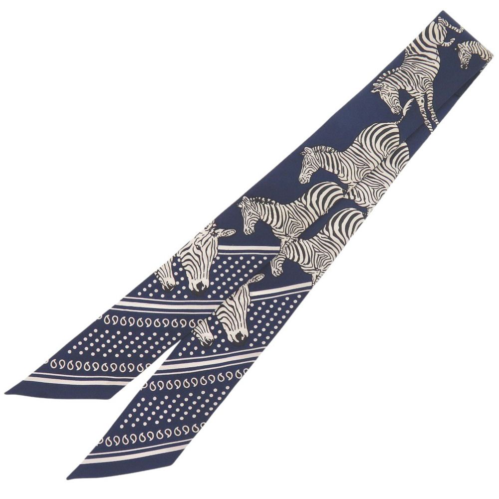 美品 エルメス ツイリー LES ZEBRES シルク ネイビー スカーフ