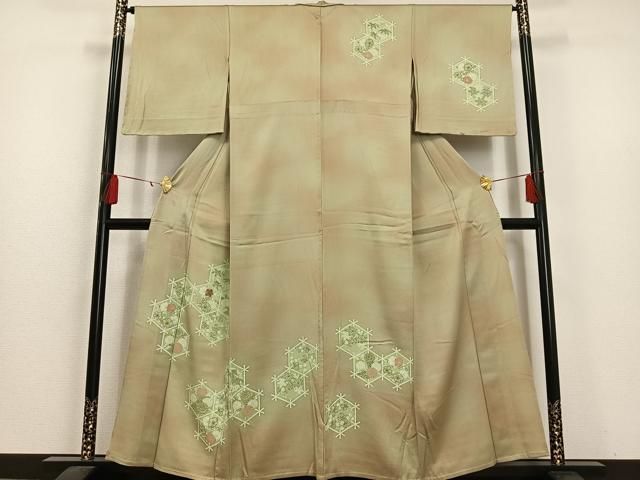 平和屋着物▽訪問着 単衣 刺繍 草花文 暈し染め 正絹 逸品 未使用  