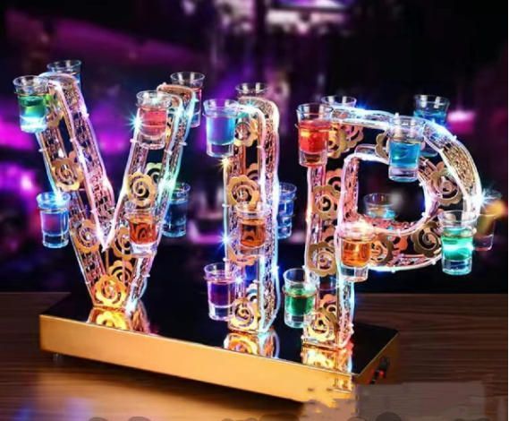 テキーラ観覧車 24カップ VIP LED酒ボトルの表示棚 バーホテルLED酒棚の表示棚 LED酒グラス 収納ラック カラオケ ナイトクラブに最適 パー