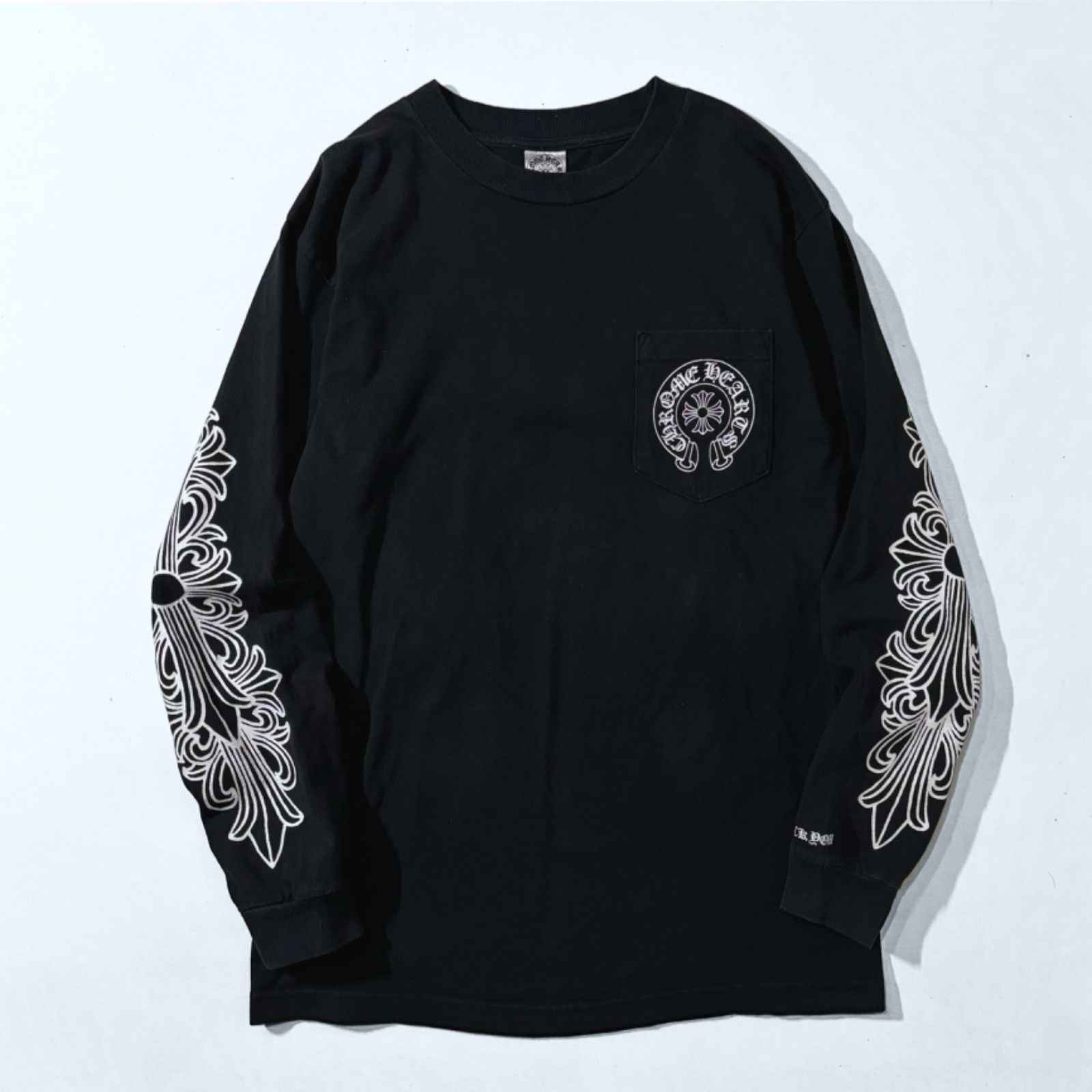 初期刺繍タグ USA製 CHROME HEARTS クロムハーツ Las Vegas Limited ラスベガス限定 ホースシュー &  フローラルクロス ロングスリーブ Tシャツ M ブラック ロンT オールド アメリカ製