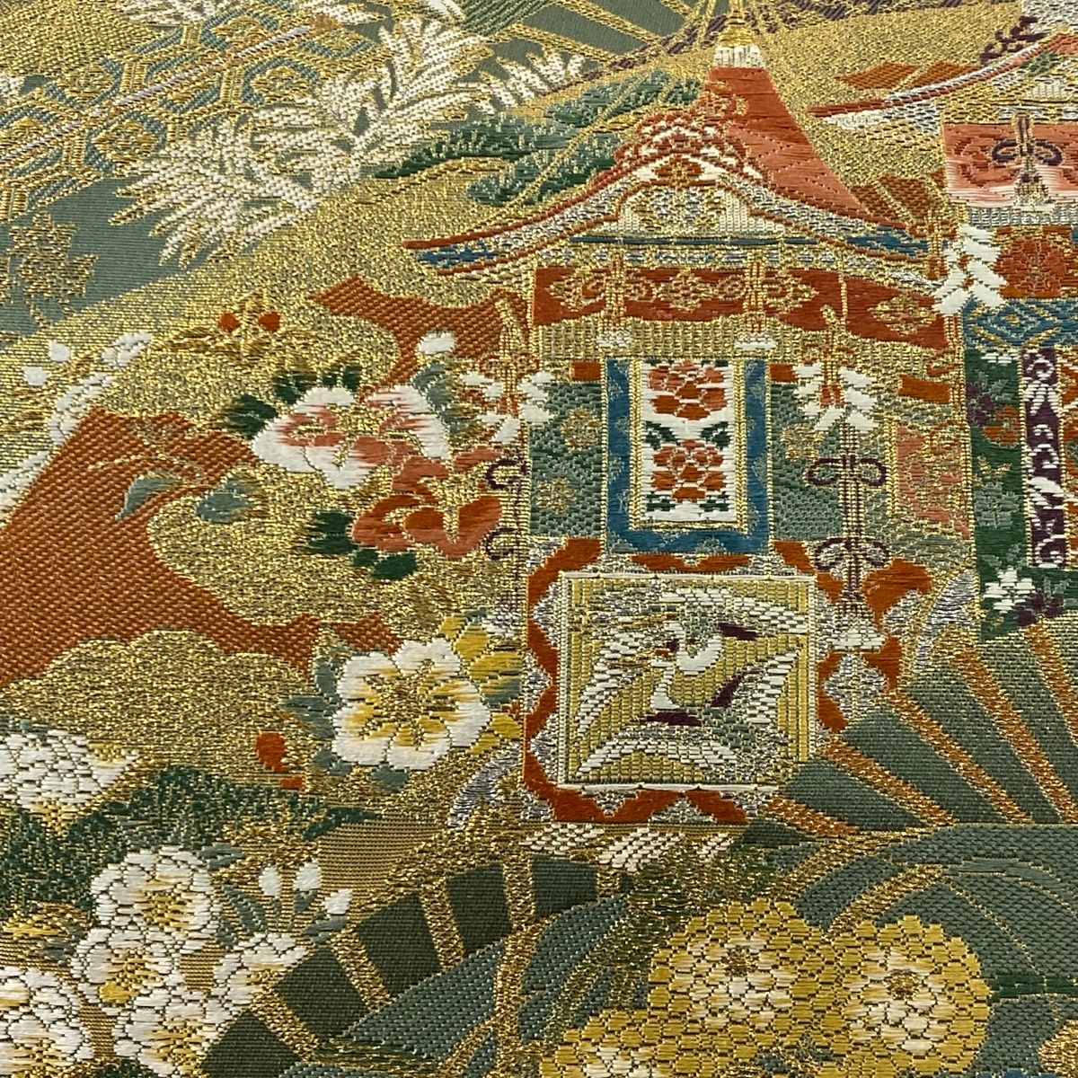 袋帯 美品 秀品 琳派瑞祥錦 本金箔つづれ 扇 山鉾 金銀糸 箔 灰