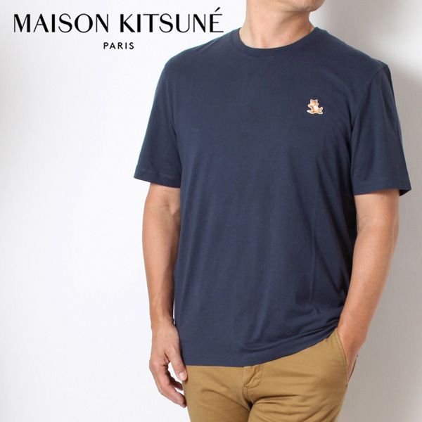 24SSモデル メゾン キツネ MAISON KITSUNE  チラックス フォックス パッチ レギュラー Tシャツ【INK BLUE(NAVY)】 LM00110KJ0008  P476/【2024SS】m-tops