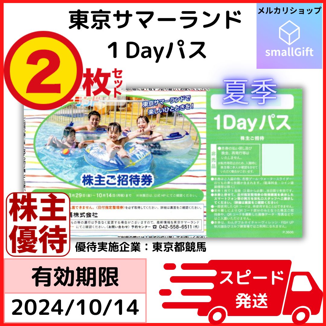 東京サマーランド　1Dayパス　2枚セット サマーランド 1Dayパス 2枚セット 株式優待ご招待券 東京都競馬 株主優待
