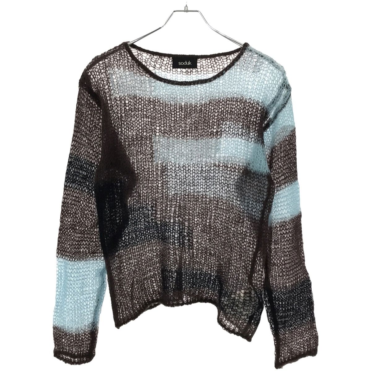 Soduk スドーク 23AW patchwork knit tops ナイロンモヘヤパッチワークニットセーター ブルー×ブラウン系 F  0423030503 - メルカリ