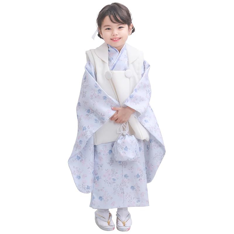 KYOETSU キョウエツ 自宅で簡単着付け 七五三 3歳 女の子 着物 セパレート 二部式 セット 被布 小物 フルセット 753 4点セット くすみ 8.蒼の花夢 90-100cm 1