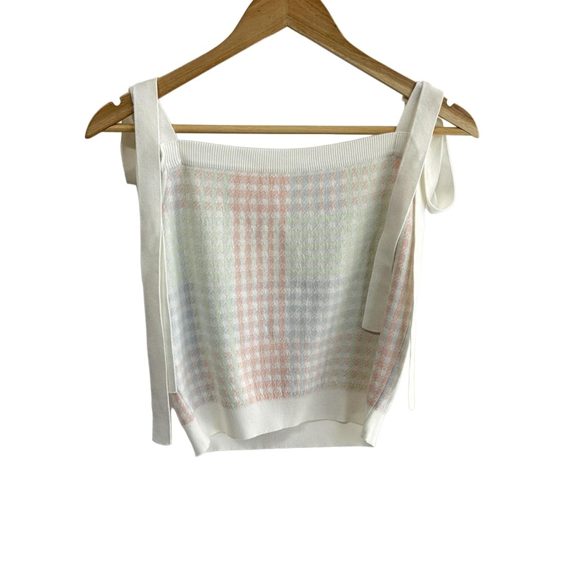 ADEAM アディアム キャミソール サイズXS レディース - 白×ライトブルー×マルチ ニット チェック柄