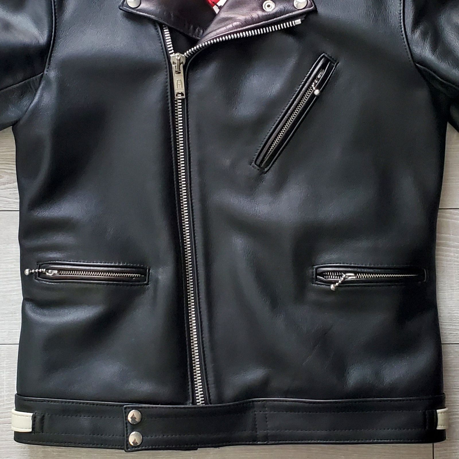 666 LEATHER WEAR□美品 2012年 イングランド製 LJM-8 牛革 Front Flap Riders Jacket フロントフラップ  ライダースジャケット 38 カスタムモデル 黒 ダブル UK 英国 サイクロン 本革 レザー - メルカリ