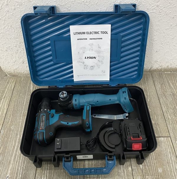 21V充電式電動グラインダーインパクトレンチ 電気ドリル 2点セット長時間連続作業が 電動工具 正反転切替 バッテリー付き在庫処分