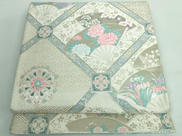平和屋着物◎六通柄袋帯 天井絵扇花 金銀糸 正絹 逸品