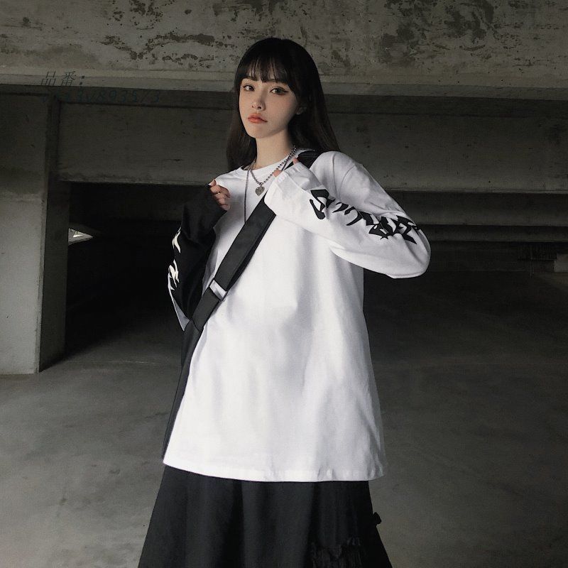 Tシャツ ロンT 重ね着風 袖ロゴ 韓国 ストリート 衣装