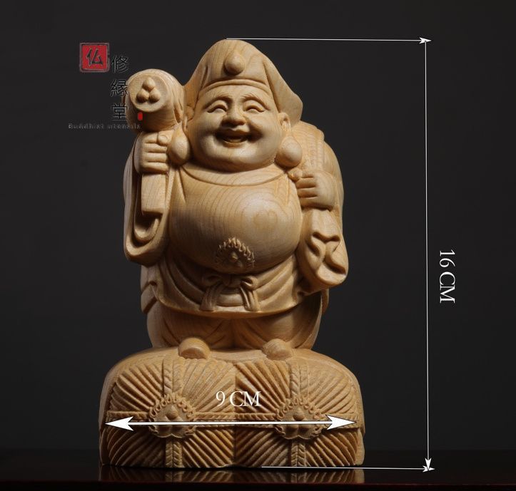 【修縁堂】七福神 木彫り 大黒天立像 財神 仏像 彫刻 一刀彫 天然木檜材 修縁堂】大迫力 木彫り 仏像 七福神大黒天立像 本金 切金 彫刻 天然