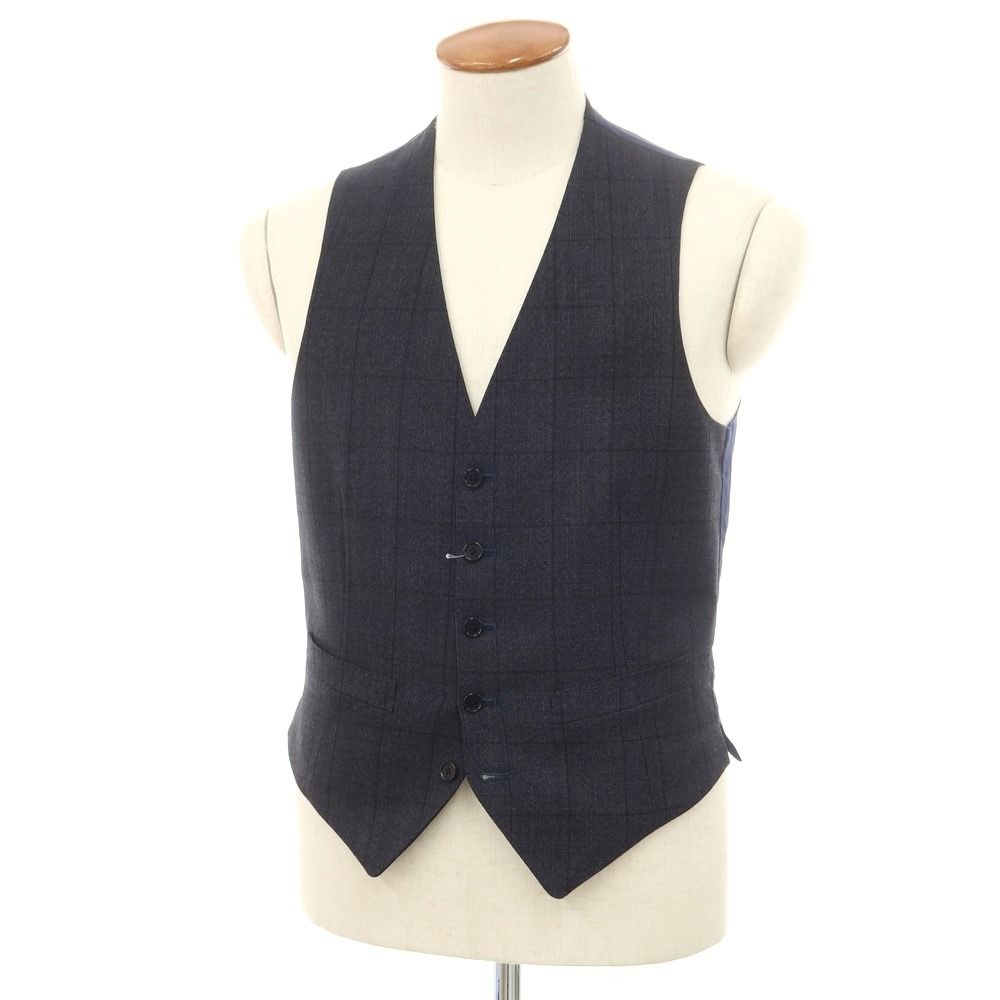 【中古】ビームスエフ BEAMS F ウール チェック ベスト ドレス系ジレ ネイビー【サイズ46 8R】【メンズ】