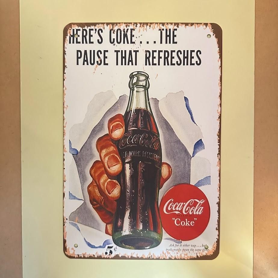 レトロ ブリキ看板 コカ・コーラ ホワイト 20×30cm - メルカリ