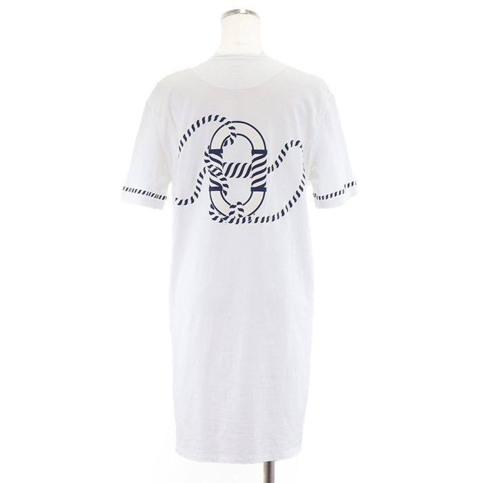 エルメス 2025SS Canoe カノエ シェーヌダンクル プリント Tシャツ ワンピース バックプリント カットソー ミニワンピース チュニック 半袖 ロープ レディース サイズ 38 ホワイト 白 フランス製 HERMES