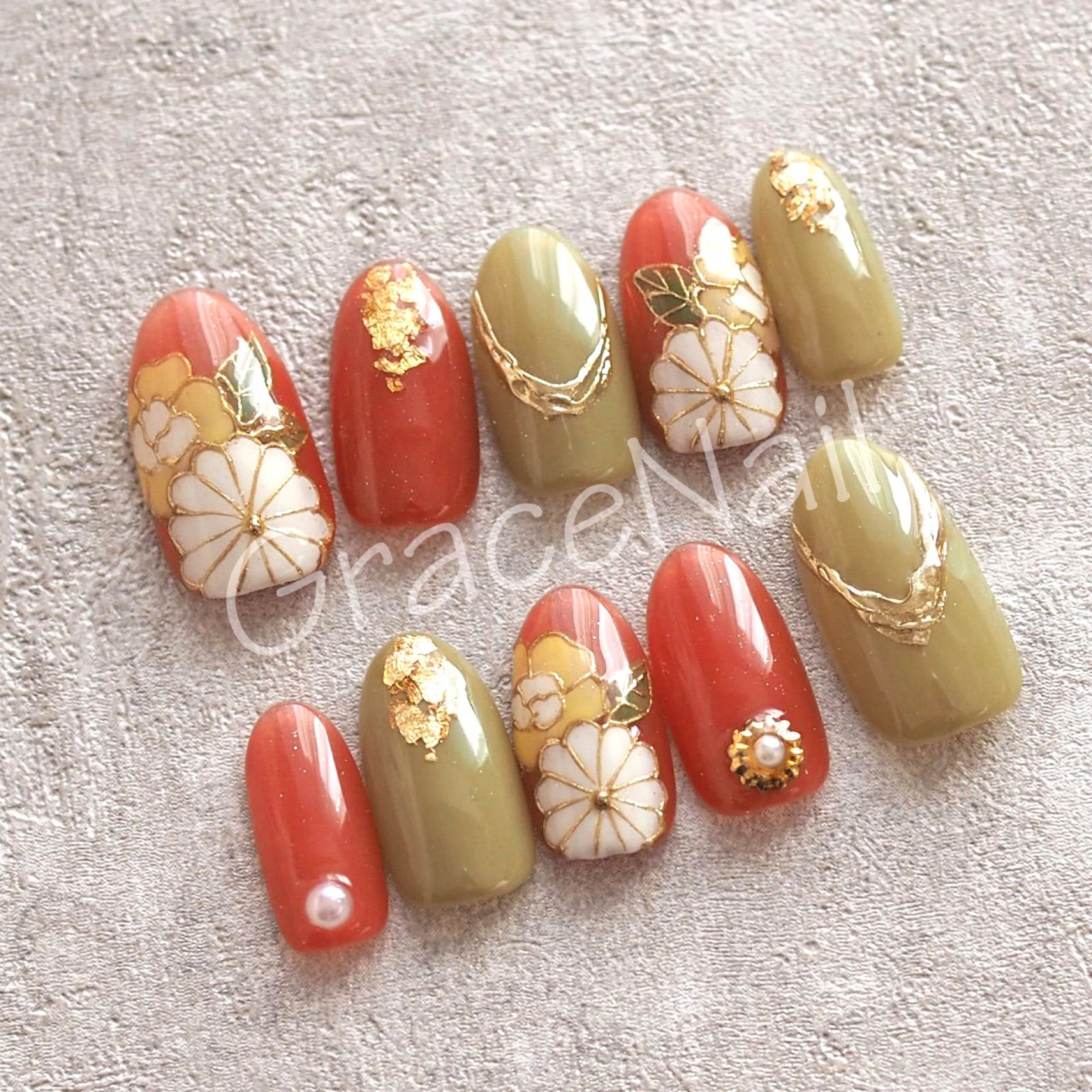 ネイルチップ ニュアンス卒業式成人式 前撮り 振袖 袴 着物 和柄