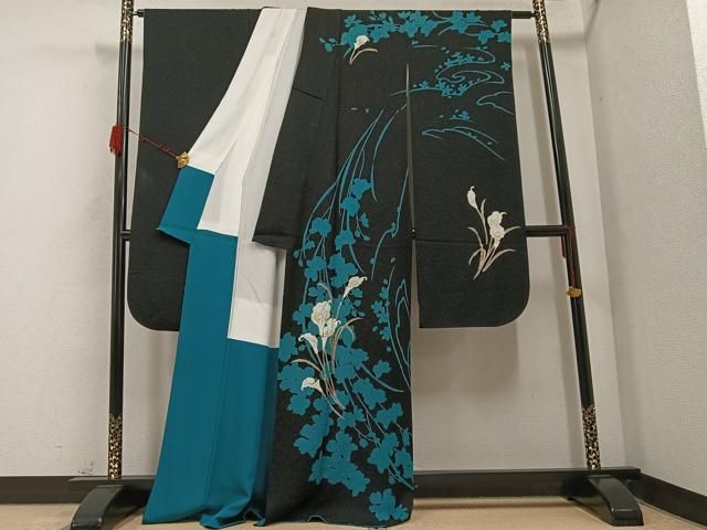 平和屋着物○豪華振袖 枝花文 黒地 金彩 金通し地 正絹 逸品