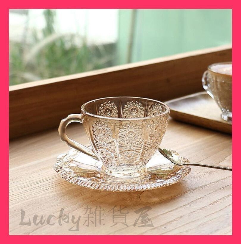 ガラス コーヒーカップ ソーサー レトロ ハンドル付き ティー
