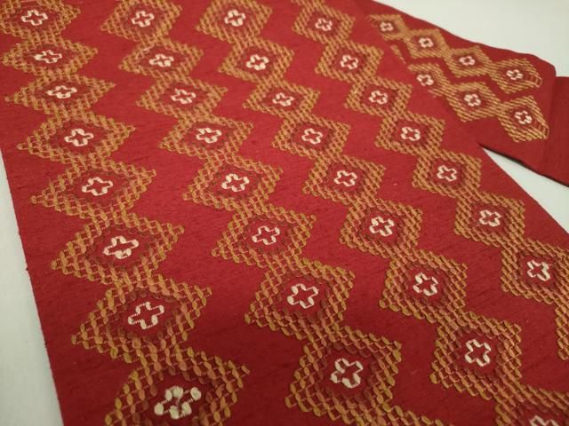 平和屋着物○極上 本場琉球 読谷山花織 紬地 九寸名古屋帯 手織 菱間道  