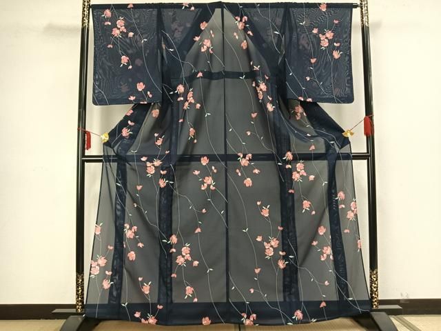 平和屋着物▽小紋 単衣 舞花文 洗える着物 DAAV9716sf