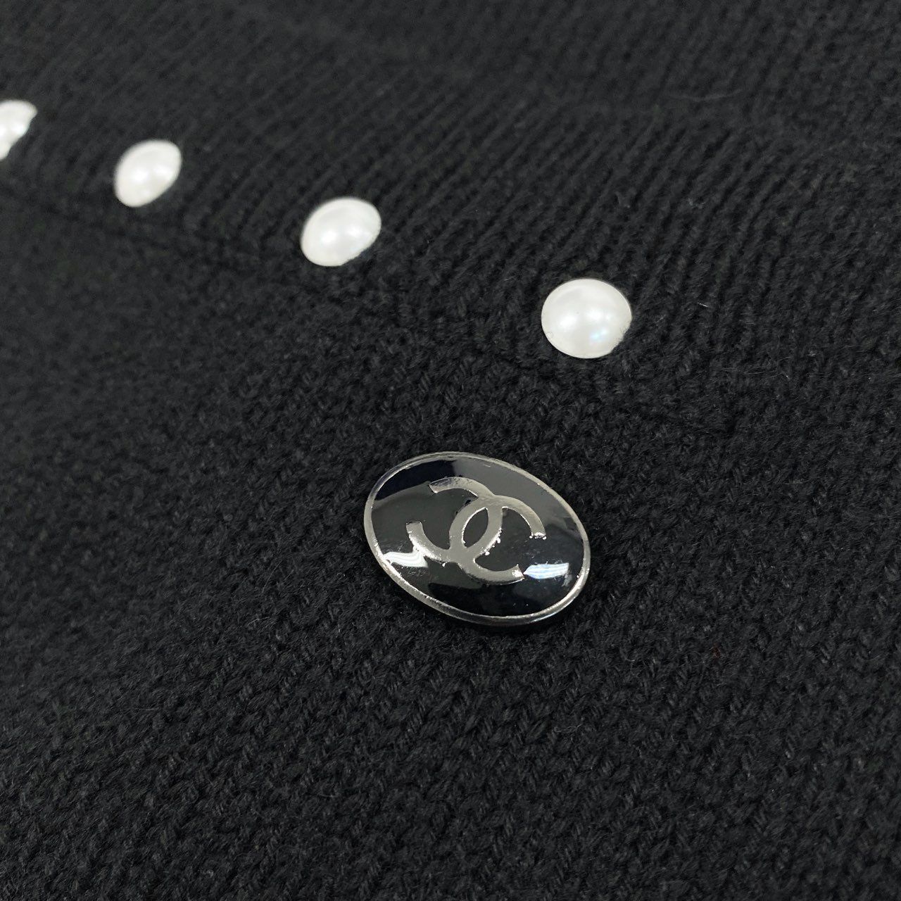 10i16 CHANEL カシミヤ混 パール付き ノースリーブワンピース 36