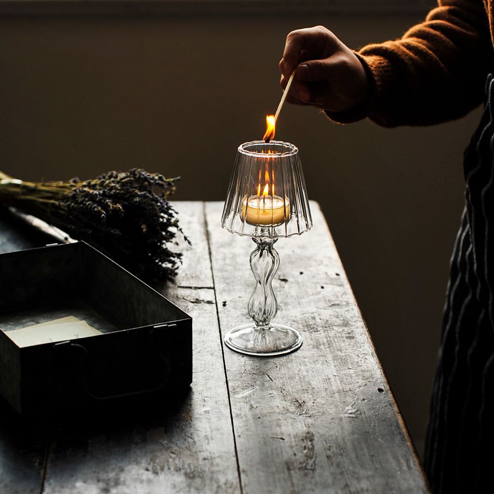 ガラス キャンドルホルダー 電気スタンド風レトロデザイン キャンドル