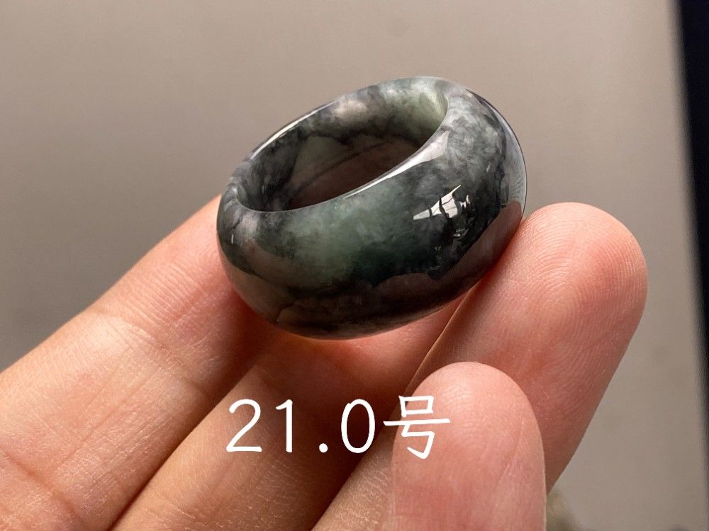 L14-149 広幅 黒翡翠 21.0号 ミャンマー産 A貨 本翡翠 くりぬき リング
